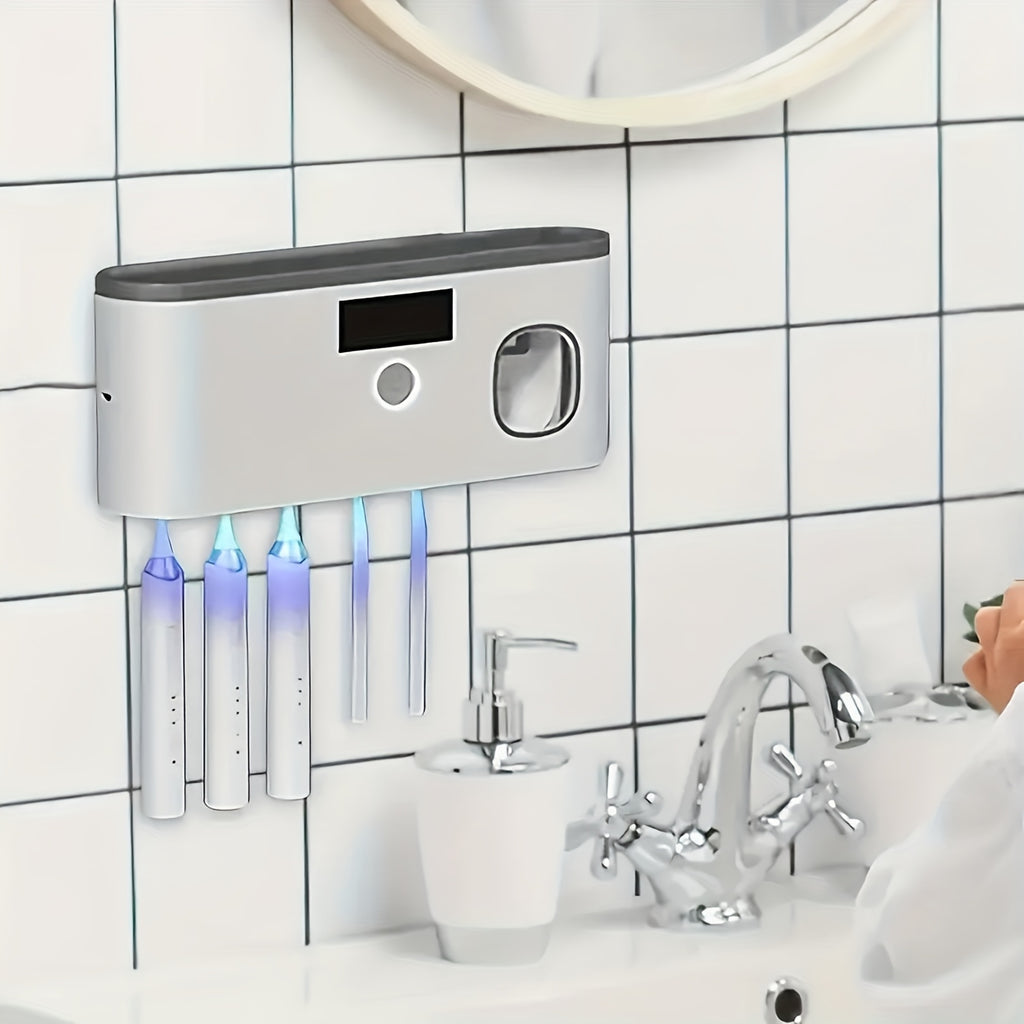 Wall-Mounted Toothbrush Holder, No-Drill Bathroom Toothpaste And Toothbrush Storage Rack - 4-Slot Design Modern Bathroom Organization And Home Decor