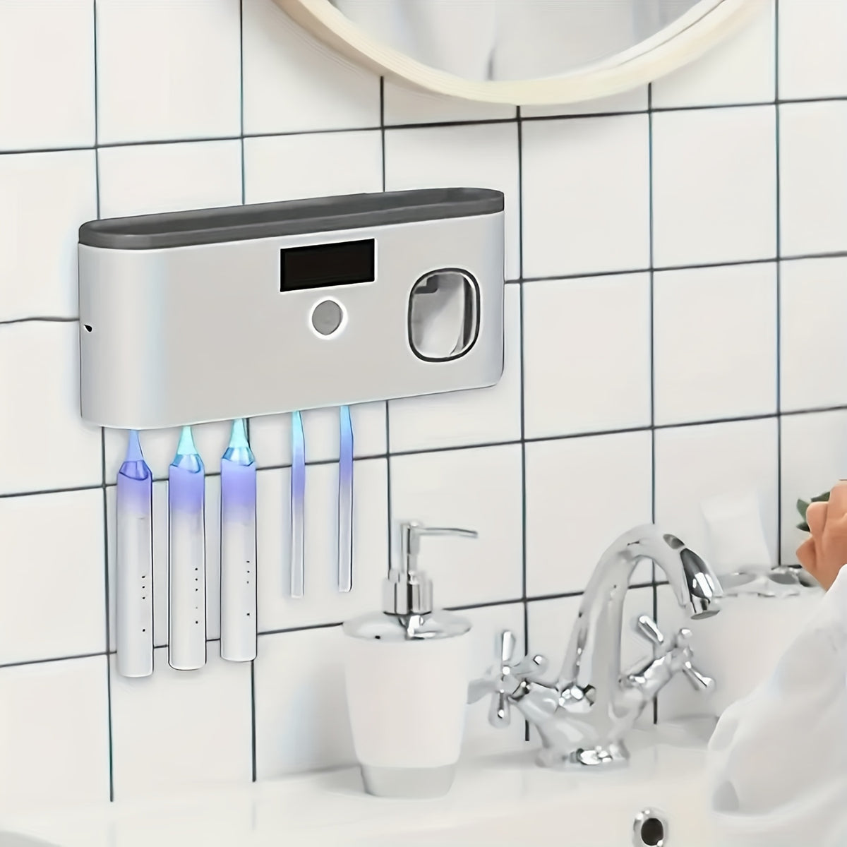 Wall-Mounted Toothbrush Holder, No-Drill Bathroom Toothpaste And Toothbrush Storage Rack - 4-Slot Design Modern Bathroom Organization And Home Decor