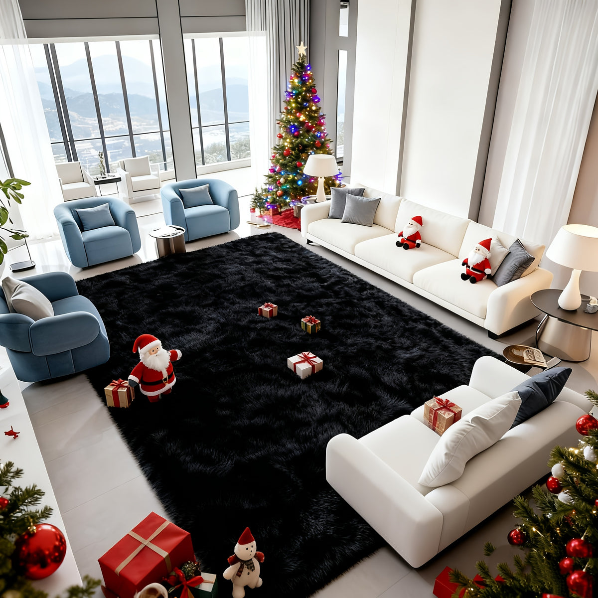 Fluffy Bedroom Carpet Shaggy Fuzzy Grey Soft Rugs for Bedroom Plush Rug Thick Area Rugs for Living Room Cute Room Decor