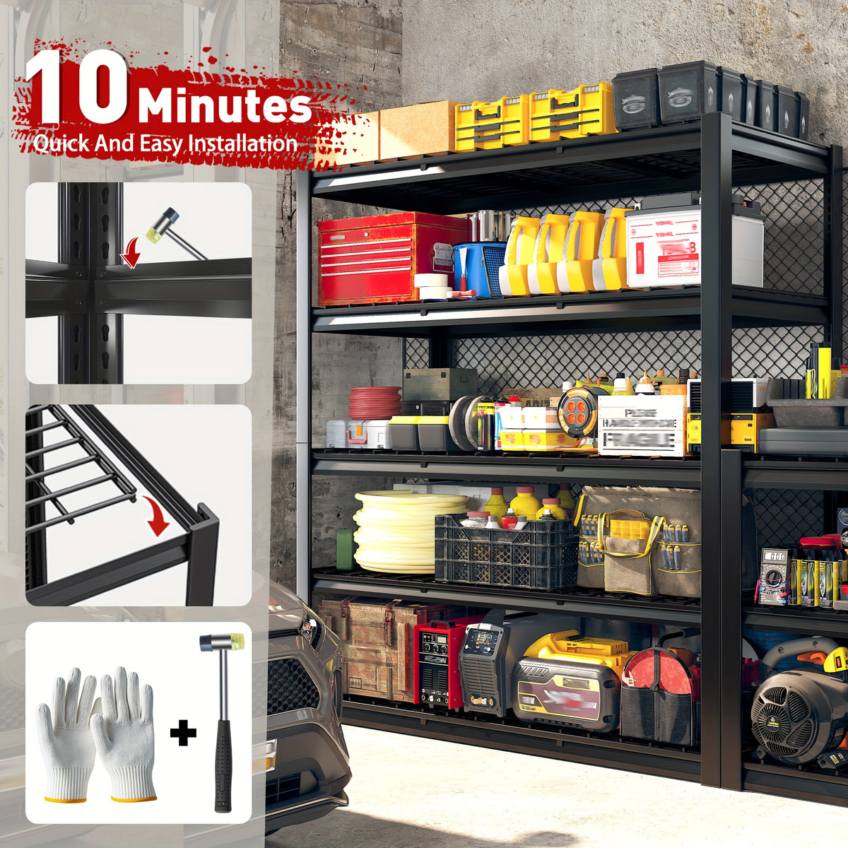 3000LBS Garage Shelving Adjustable 5 Tier Metal Shelving Unit for Storage 60" W Heavy Duty Storage Shelves Rack Garage Storage Shelves Industrial Shelf Utility Rack, Black, 60.1" W X 24.1" D X 72.1, Utility Shelves