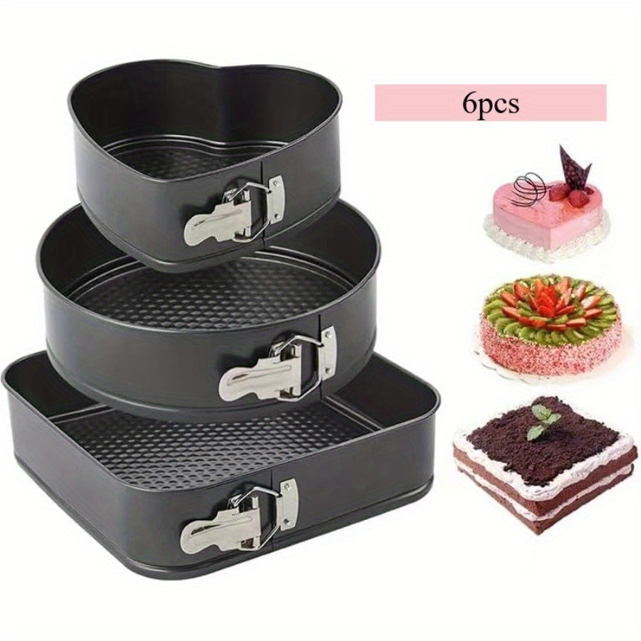 6pcs Cake Pan Set, Carbon Steel Baking Mold with Removable Bottom, Non-Stick, Induction Stovetop Compatible, Round Shape, for Chiffon/Mousse/Cheesecakes, Birthday Kitchen Tools