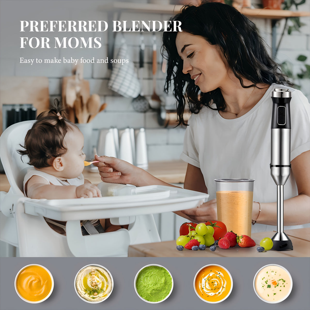 7-in-1 Immersion Blender Handheld 1000W 20-Speed & Turbo Mode, Scratch Resistance Hand Blender WIth Dough Hooks, Egg Beaters, Whisk, 27.05oz Beaker, 20.29oz Chopper Titanium Blades, BPA-Free
