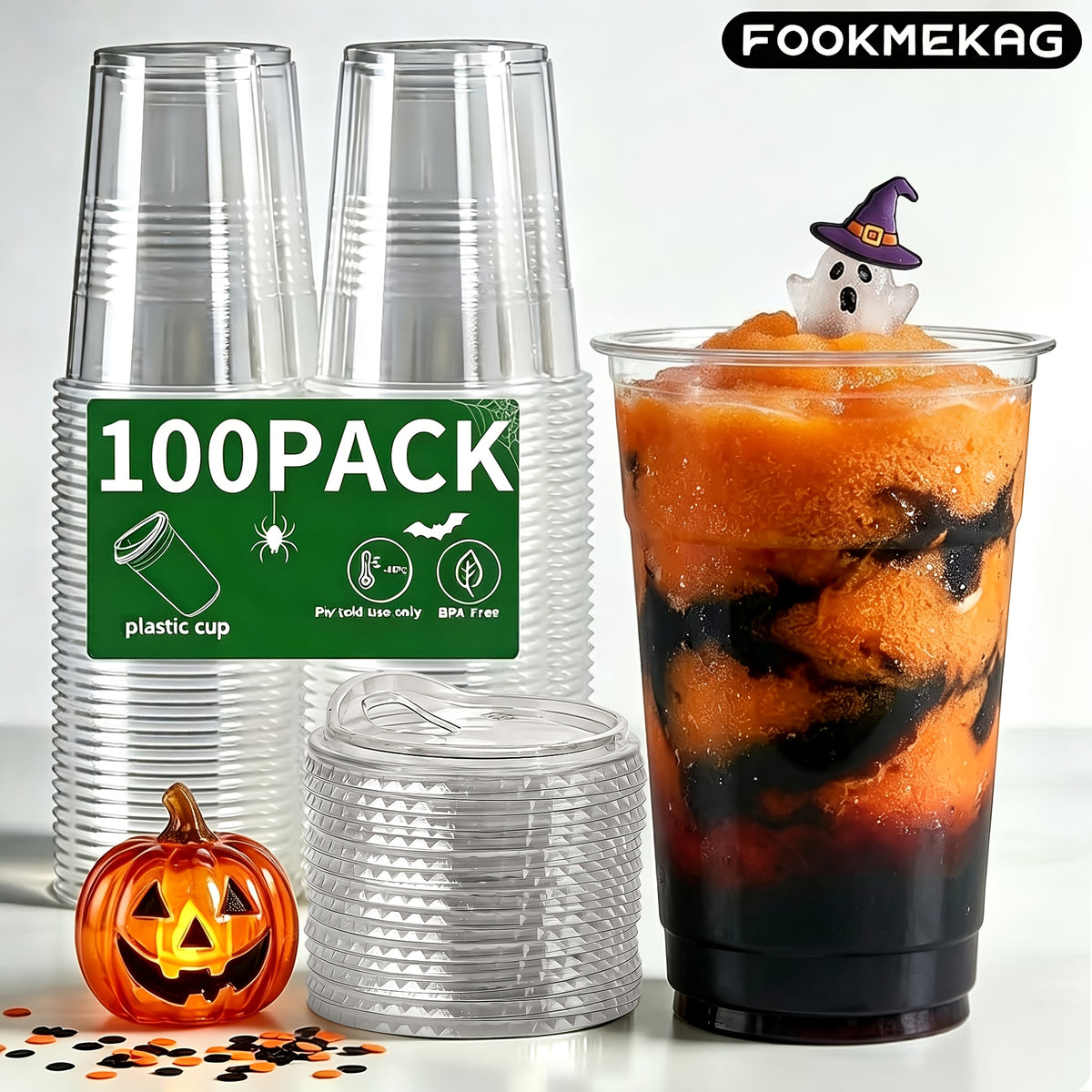 [100 Sets Of Plastic Cups with Lids]Frozen Cold Drink Storage Containers, Disposable Clear Plastic Cups with Lids, Iced Coffee Cups, Ideal for Iced Coffee, Smoothies, Milkshakes, Takeaway And Cold Drinks Perfect for Halloween, Christmas, And Parties