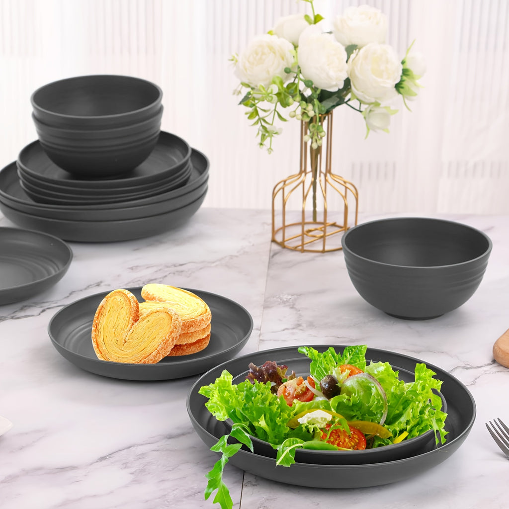 [Unbreakable Dinnerware Set] 32/16/4pcs Wheat Straw Dinnerware Set | Service for 8/4, Large Size Modern Dish Set-Plate/Dessert Plate/Bowl/Cup, Lightweight Tableware, Perfect for Camping, Gifts for Christmas/Halloween, Local Warehouse Items