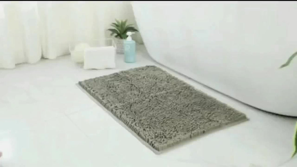 AIERJIA Original Shaggy Chenille 2pcs Bath Rug Set, Featuring a 20X20 Square U-Shaped Contoured Toilet Mat And a 32X20 Carpet Rug, Both Machine Washable And Dryable, Offering Soft And Plush for Your Tub Shower in Eggshell Blue