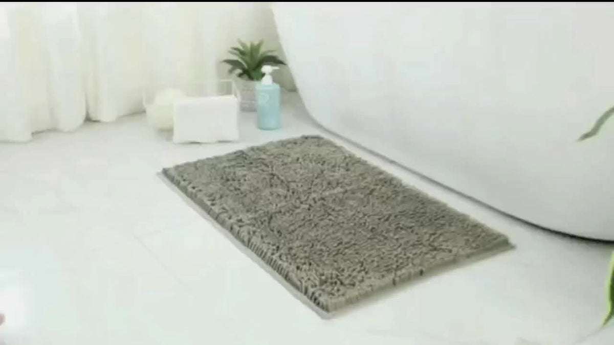 AIERJIA Original Shaggy Chenille 2pcs Bath Rug Set, Featuring a 20X20 Square U-Shaped Contoured Toilet Mat And a 32X20 Carpet Rug, Both Machine Washable And Dryable, Offering Soft And Plush for Your Tub Shower in Eggshell Blue