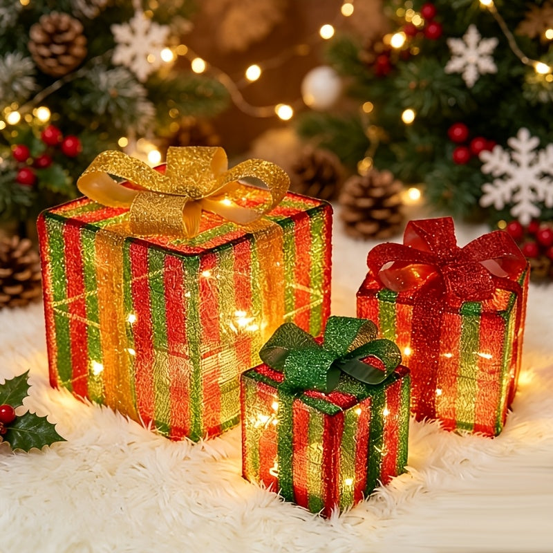 3pcs Christmas Gift Box Lights, Fairy Light String, 8 Modes of Light Emission, Including Remote Control, Indoor And Outdoor Decoration, Suitable for Christmas, Halloween, Thanksgiving, New Year, Parties, Self-Assembly