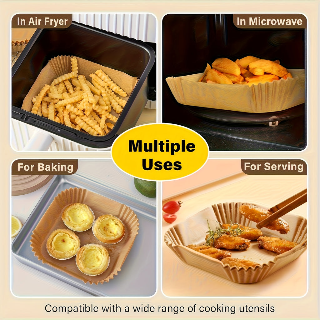 125/250 Count Air Fryer Paper Liners, Disposable Microwave Air Fryer Liners, Non-Stick Air Fryer Liners, Square Bleach-Free (8 Inches), Suitable for 5-8QT Air Fryers, Baking Microwave, Air Fryer Accessories