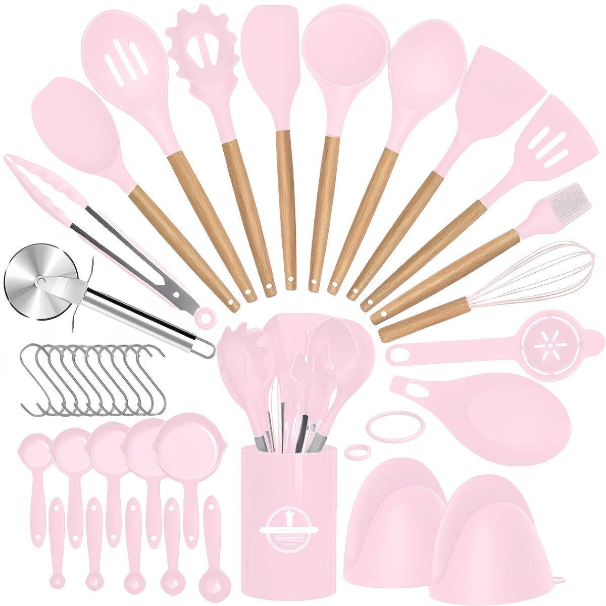 37/44pcs Complete Silicone Kitchen Cooking Utensil Set, Ultra Cost-Effective All-In-One Kitchen Gadgets, High Heat Resistant Non-Stick Cookware Tools, Dishwasher Safe, Ideal for Cooking Beginners And Kitchen Enthusiasts, Perfect Holiday Gift