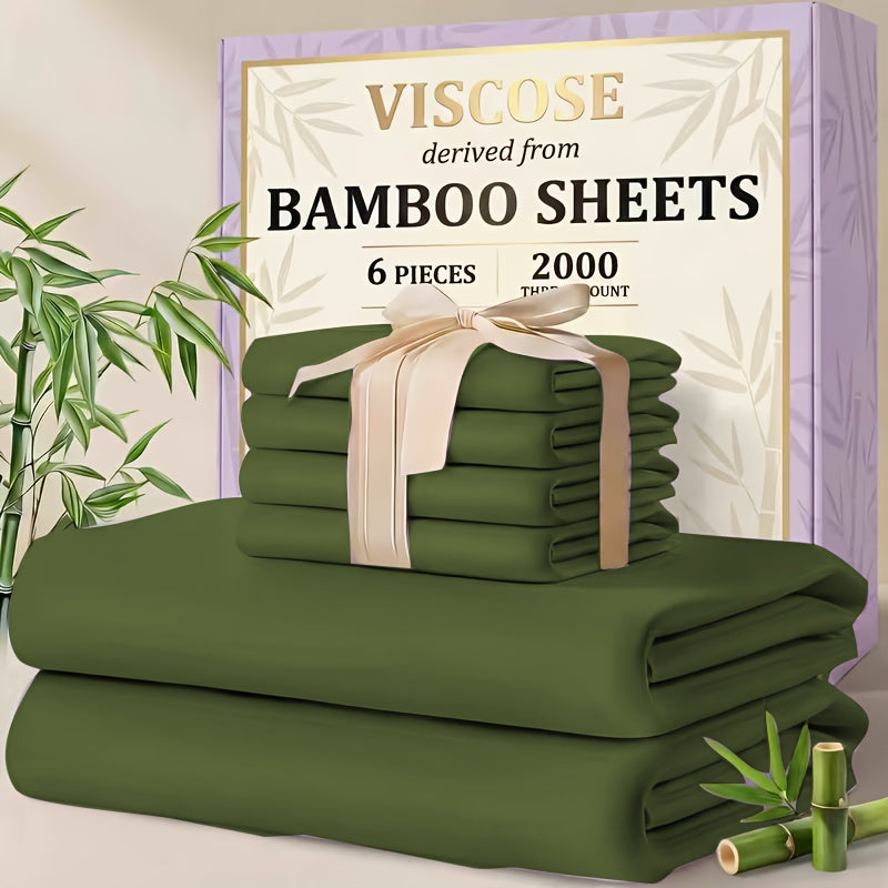 4/6pcs Cooling Bamboo Sheet Sets - Queen Size Soft 2000TC Luxurious Hotel Sheets, Luxury Kids Fitted Sheet, with 16-Inch Deep Pocket, Kids Sheet & Pillowcases And Breathable Night Sweats, Suitable for All Seasons, Twin/Full/Queen/King