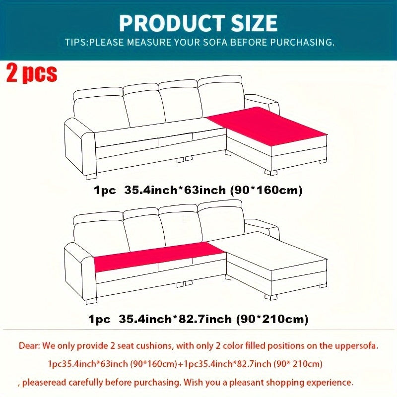 2pcs Quilted Sofa Cover, Flannel Velvet Polyester Jacquard, 450-500 g/㎡, Soft Durable Pet-friendly, Machine Washable, for Living Room Bedroom Office Home Decor
