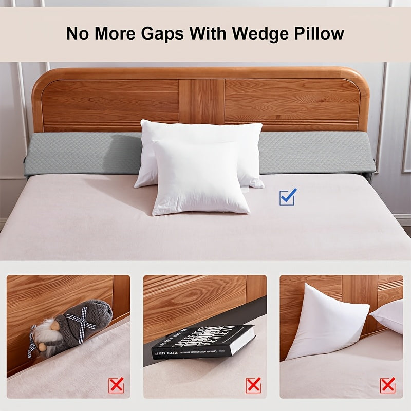 Mattress Gap Filler Pillow with Removable Cover, Triangular Headboard Bed Wedge in White or Grey for Twin, Full, Queen and King Bedrooms