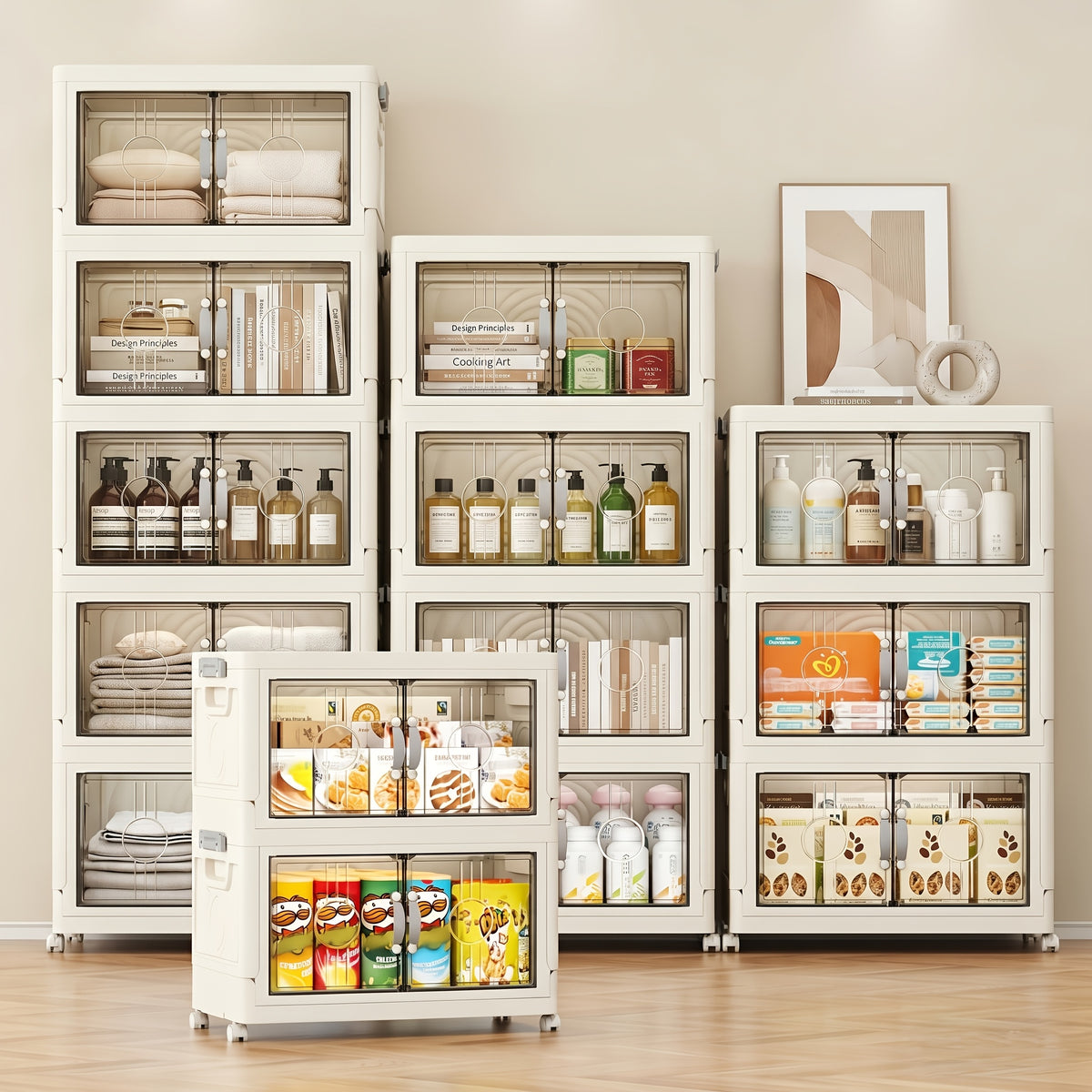 Lidded Storage Bins 2/3/4/5-Tier, Dual-Opening Storage Organizer Box, Large Storage Container with Lid and Wheels, for Storing Books, Kitchen Storage Cabinet, Storage Drawer Unit for Storage and Organization