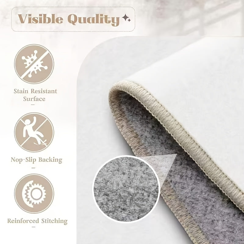 Plush Velvet Floral & Geometric Area Rug - 850 GSM Non-Slip Backing, Machine Washable Polyester - Soft Beige & Cream Design for Living Room, Bedroom, Office - Lightweight Decorative Floor Mat for Game Rooms & Home Decor