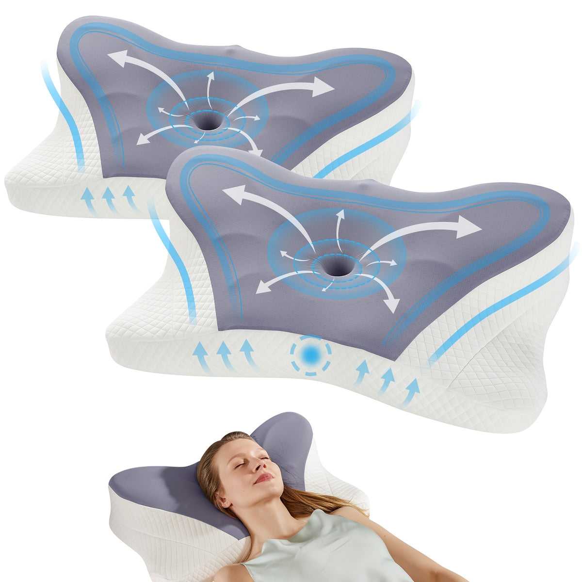 Cervical Memory Foam Pillow with Pillowcase, Ergonomic Contour Bed Pillow for Side Back and Stomach Sleepers, Home Bedroom and Guest Room Comfort