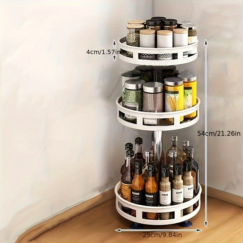 3-Layer Rotatable Kitchen Seasoning Rack, Metal Turntable, Rotatable Spice And Seasoning Storage Rack, Spice Jar Organizer for Kitchen, Kitchen Additions