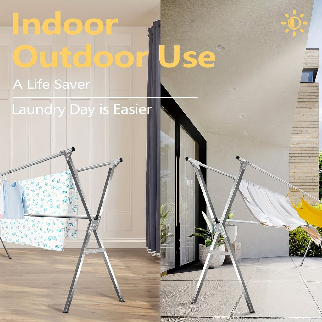 Foldable Metal Clothes Drying Rack, Adjustable Three Rod, with Space-Saving Storage, for Indoor And Outdoor Use, for Clothes, Blankets And Bedding, Drying Racks