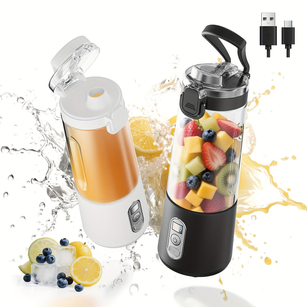LALAYUAN USB-Powered Juicer & Juicer with Digital Timer, Battery Left Display, High-Speed Ice Crush, USB-C Fast Charge, One-Tap NO-Spill Lid, 6-Blade Stainless Steel - Smoothie Blender Portable, Protein Shakes, Gym, Travel Smoothie Maker