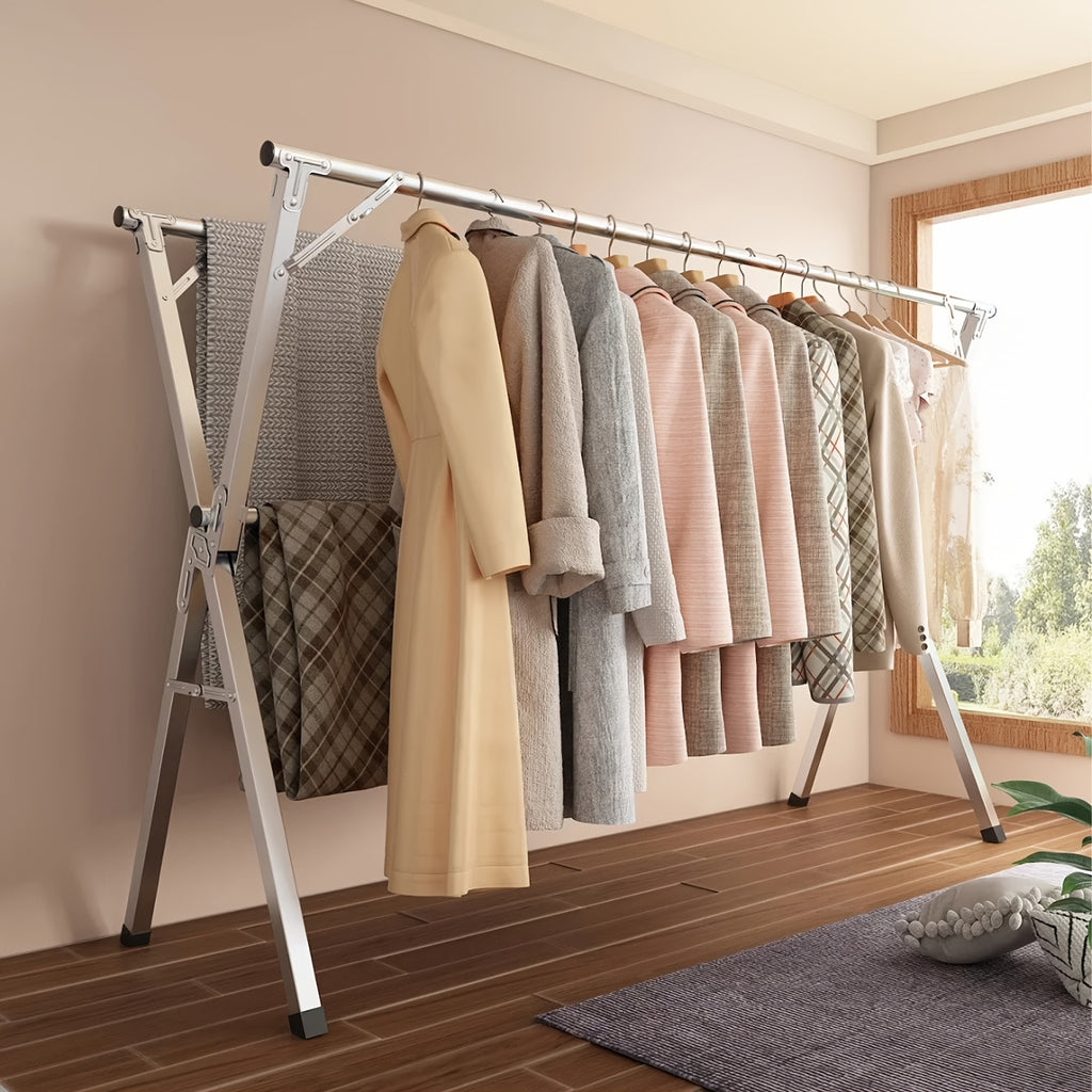 Three-Bar Foldable Clothes Drying Rack, 63", 78.7" & 95'' Retractable Length, Indoor & Outdoor Use, Durable Metal Collapsible Laundry Drying Rack, Heavy Duty Stainless Steel Clothesline Drying Racks, Drying Racks