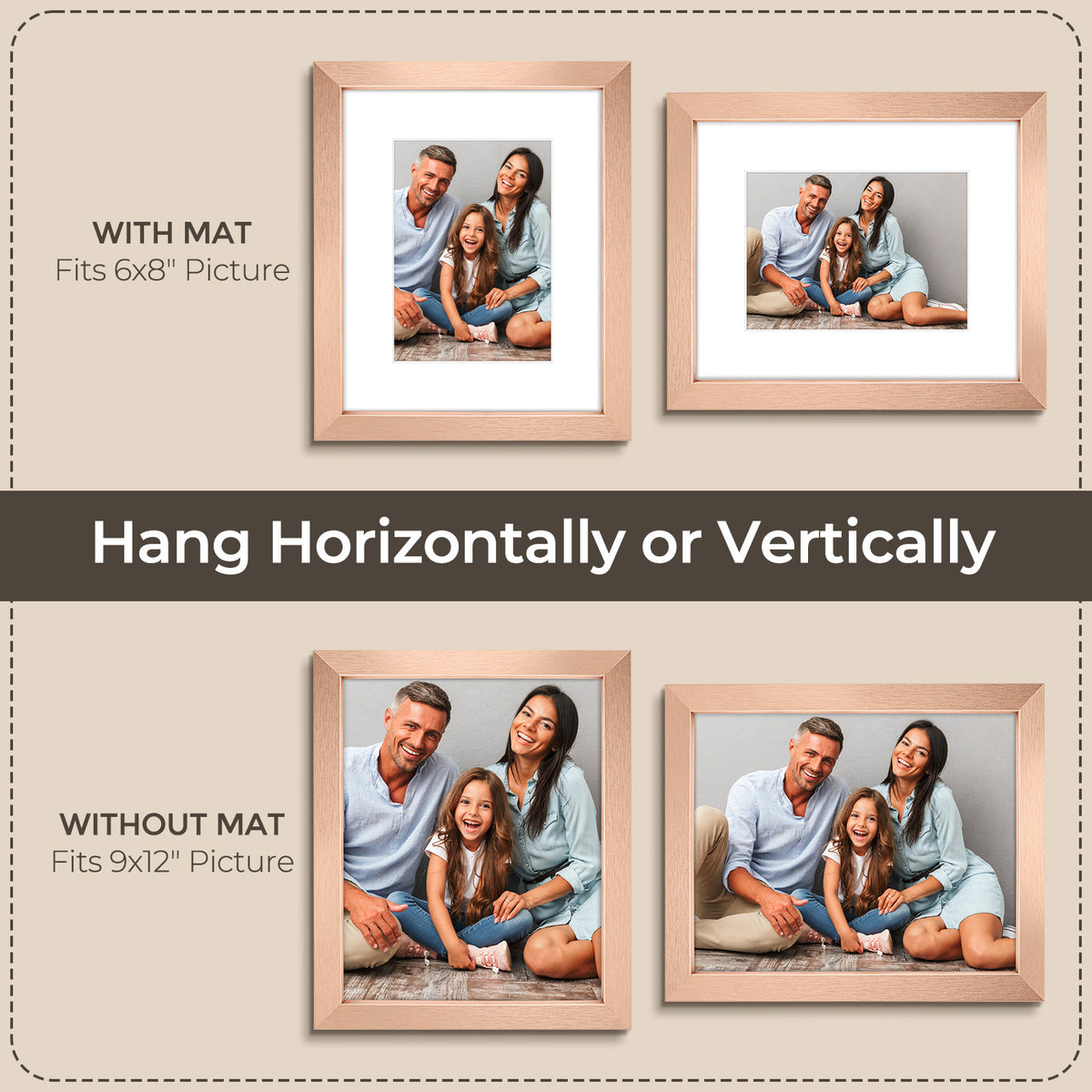 6 Packs 6x8/8x10/9x12/11x14/16x20 Picture Frames Set, Engineered Wood Gallery Wall Frame Set with Plexiglass - Wall Mounting or Tabletop Display