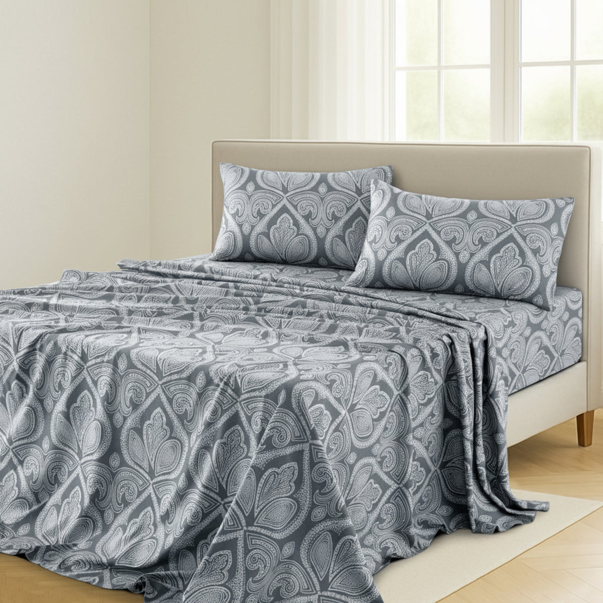 LUX Decor Paisley Bed Sheet Set, 3/4 PCs Soft 100% polyester Wrinkle Free Sheets – Luxurious Printed Bed Sheets with Deep Pocket Fitted Sheet & Pillowcases – Available in 6 Sizes & Multiple Colors