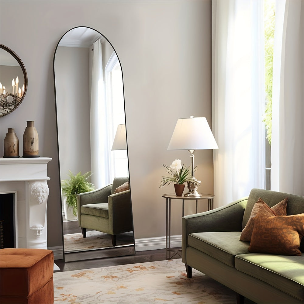 Arched/Rect Full Length Mirror, Full Body Mirror with Stand, Freestanding, Hanging or Leaning for Wall, Steel Alloy Thin Frame Floor Standing for Hotels and Bathrooms