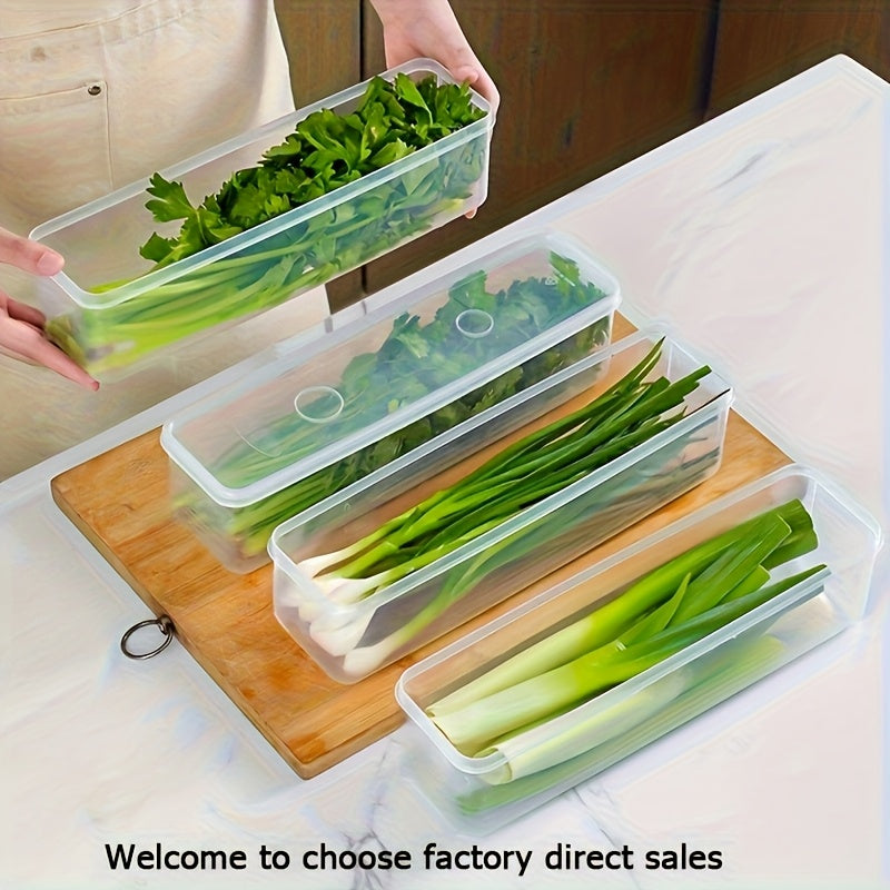 4-Pack Bpa-Free Plastic Food Storage Containers with Lids, Reusable Rectangular Refrigerator Organizer for Onions, Parsley, Coriander, Garlic, Noodles, Eggs, Hand Washable Kitchen Essentials