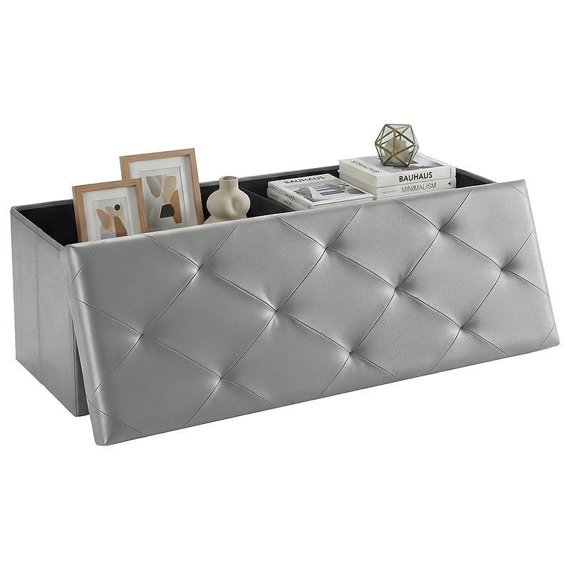 30/43 Inch Heavy Duty Folding Storage Ottoman Bench with Shoe Cabinet & Thick Padded Seat - Retro Suitable for Small Spaces, Multifunctional Footrest Stool, End of Bed Bench for Bedroom, Living Room, Entryway, Fabric,