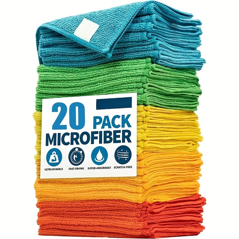 20pcs, Random Color Microfiber Cleaning Cloth, Dishwashing Cloth, Multifunctional Cleaning Towel, Household Rag, Kitchen Bathroom Cleaning Towel, Durable Absorbent Towel, Easily Remove Stains And Grease, Cleaning Supplies, Cleaning Gadgets