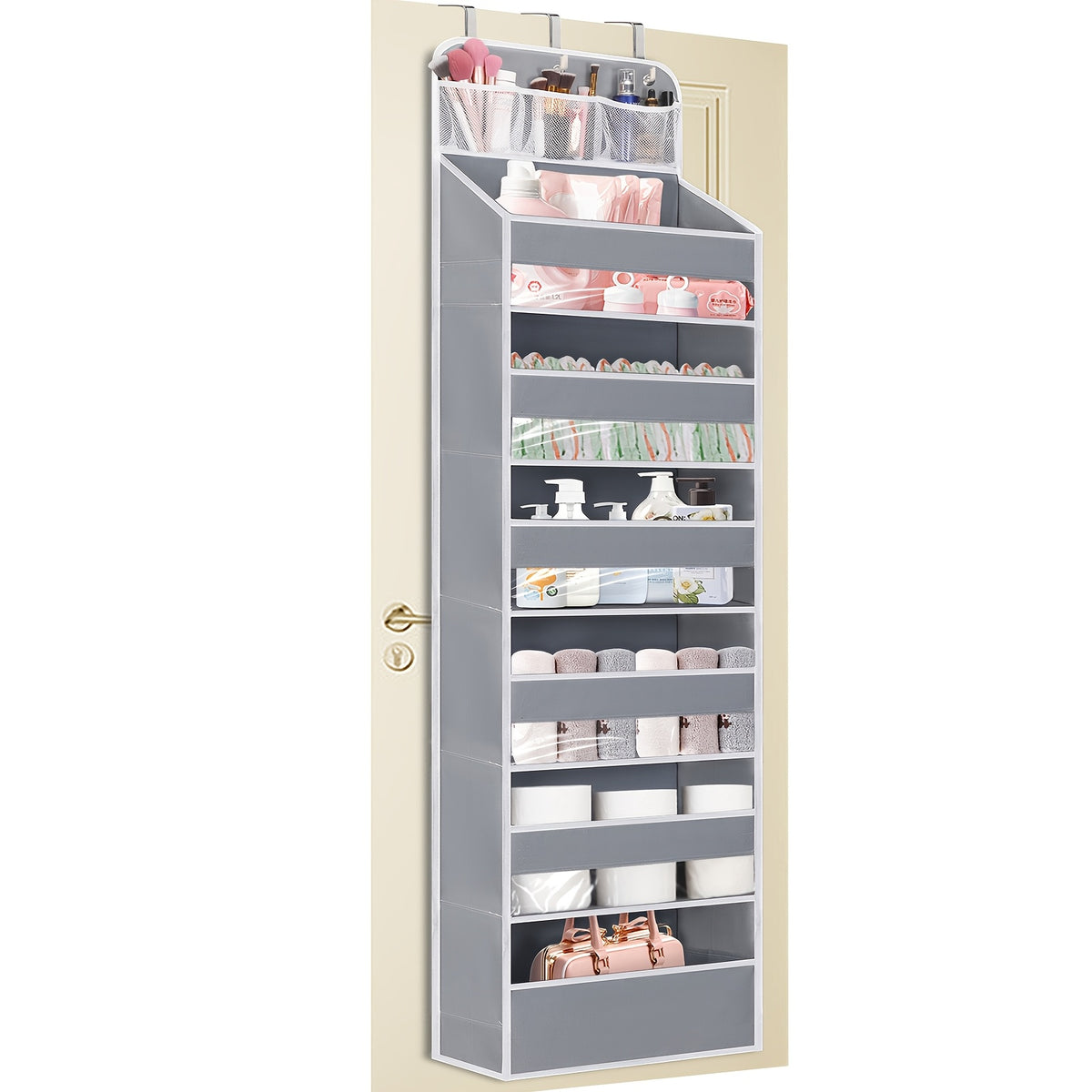 Over Door Hanging Organizer, No Tilt Closet Organizer for Diaper Shoes Over Door Storage Organizer with 6 Large Capacity Pockets for Newborn Essentials Nursery Bedroom Bathroom