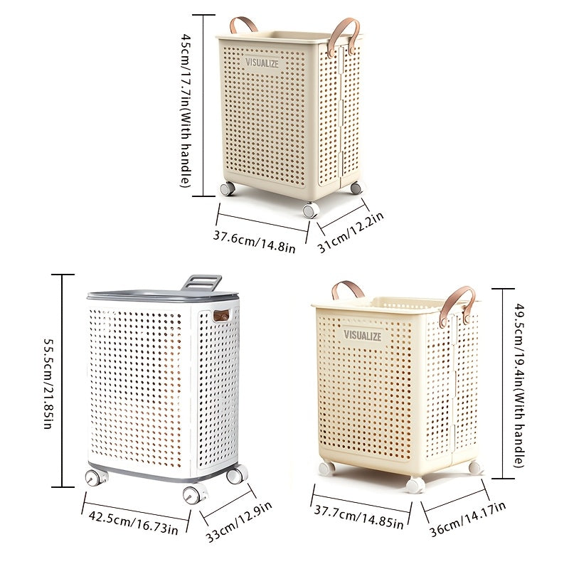 Large And Medium Foldable Ceramic White Laundry Baskets - Pu Leather, Hand Washable, Solid Color, Multi-Functional Portable RV Dirty Clothes Hamper with Wheels for RV Bathroom And Balcony Storage with 2 Stickers