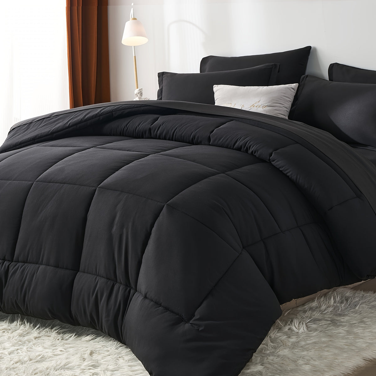 5/7pcs Luxurious Checkered Comforter Sets Queen-Breathable Comforter-Ultra-Soft Fluffy Fiber Filling, Warmth For All Seasons-Bed In A Bag With Comforter, Flat Sheet, Fitted Sheet, Pillowcases, And Pillowshams, Thick Comforter Set, Family Gift Set