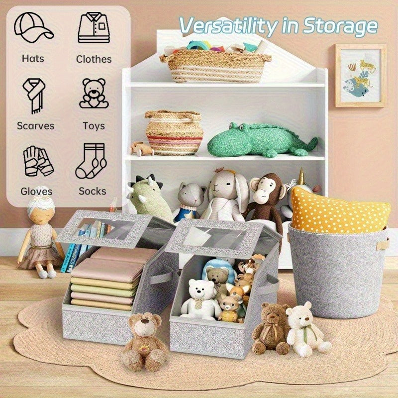 4/2pcs Stackable Baseball Cap Storage Box with Clear Viewing Window, Holds Up to 30 Caps Hat Organizer for Closet, Suitable for Men, Women, Gray, Space-Saving Design for Underwear, Socks, Toys