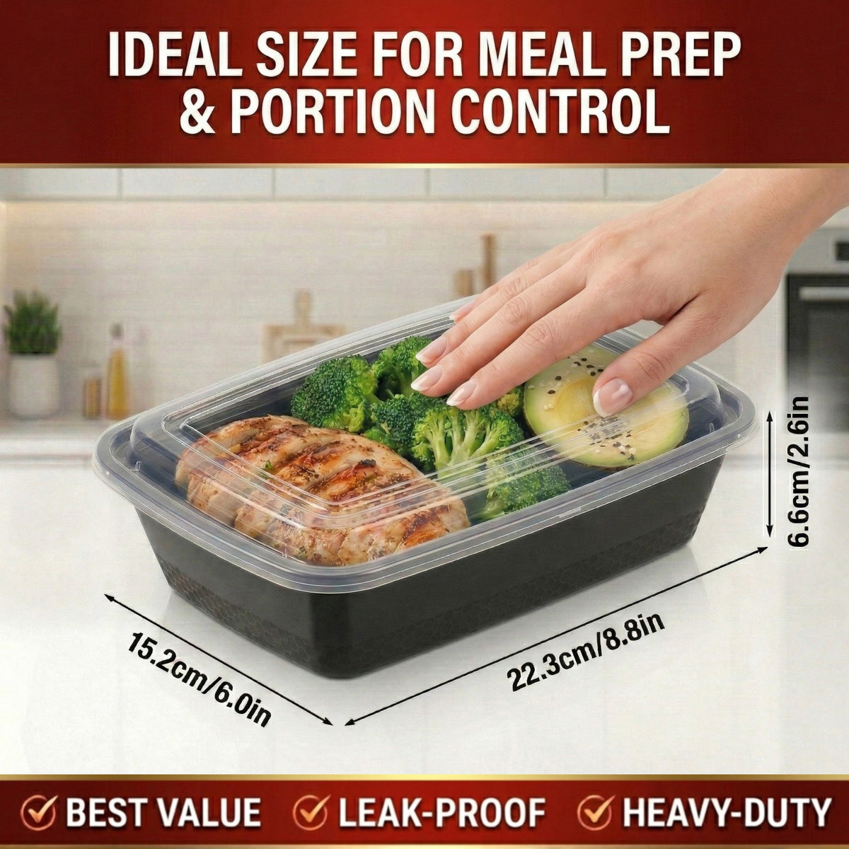 10/100pcs(5/50 Containers+5/50 Lids) 38oz Black Rectangular Meal Prep Containers, Plastic Food Storage Container, Disposable Bento Box, Lunch Box, Kitchen Organizers And Storage Accessories, Microwave & Dishwasher & Freezer Safe, Local Warehouse
