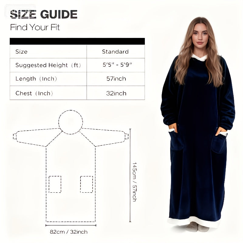 1pc Oversized Blanket Sportswear Super Soft And Warm Winter Giant Adult Wearable Blanket Hooded Jacket, Thick And Warm Hoodie Jacket Ultra Long Wearable Blanket Women'S Men'S Pocket Lazy Dress