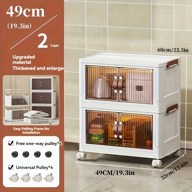 (19.29inch/29.53inch) White Foldable Storage Cabinet with Lid And Stackable Wheels - Clothes And Bedding. Space-Saving Wardrobe for Snacks And - Durable Organizer, Perfect for Bedrooms And Game Rooms, 2/3/4/5 Packs, Etc