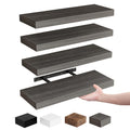 Floating Shelves with Invisible Brackets, Rustic Wood Finish Wall Storage in Gray, White or Black for Kitchen Organization, Bathroom and Bedroom Displays