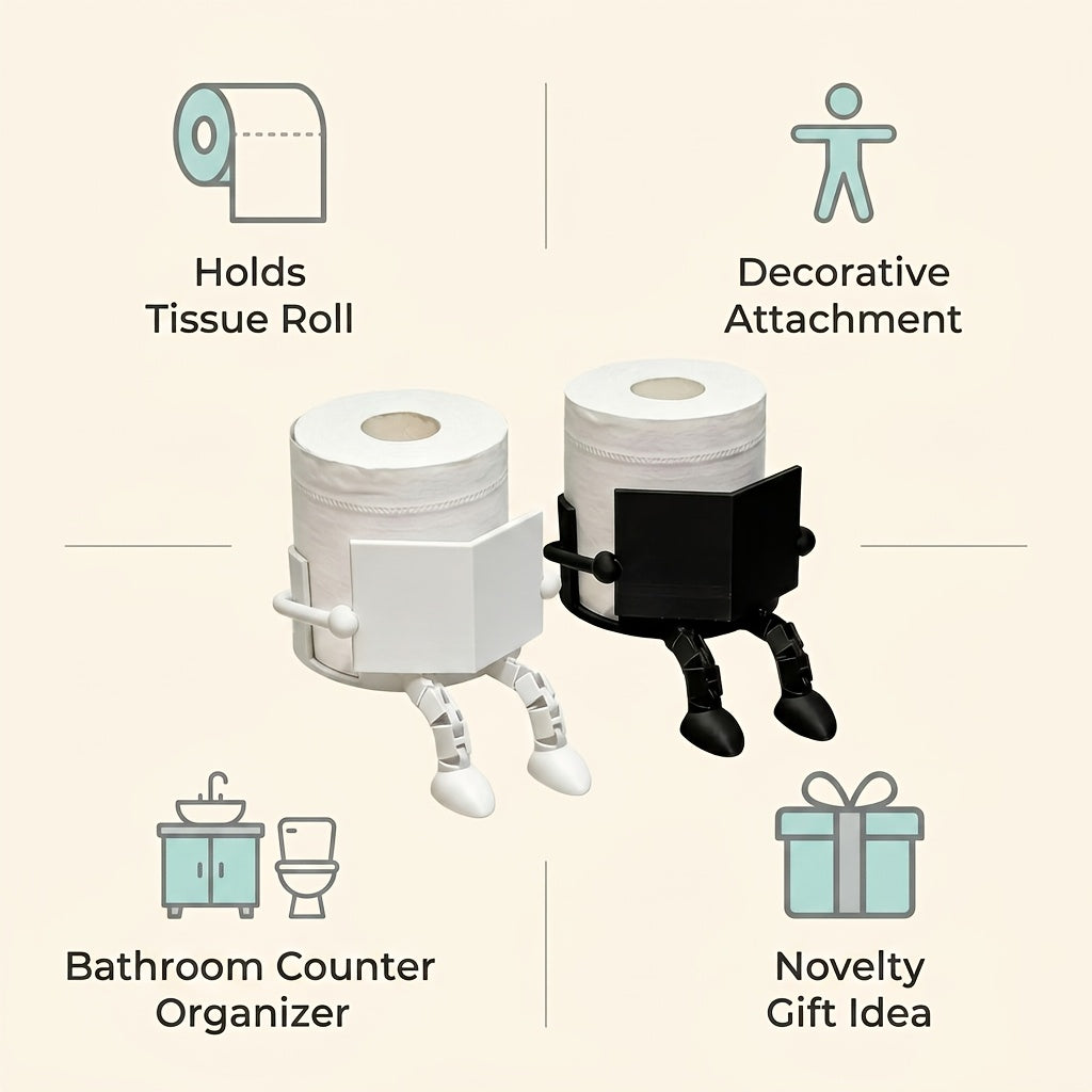 Playful Book-Loving Toilet Paper Holder, Available in Black And White, a Fun Bathroom Decoration Ideal for Holiday Gifting