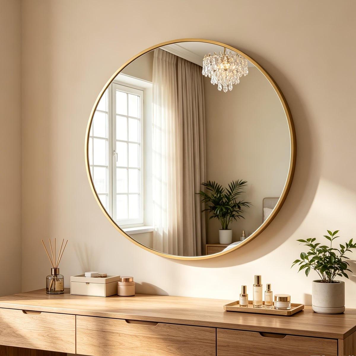 Full Length Floor Mirror, Shatterproof Tempered Glass & Metal Frame, Free Standing or Leaning Dressing Mirror, Circle Vanity Mirrors in Various Sizes Suitable for Home Decor, Bathroom Bedroom Living Room Entryway, Hanging or Leaning
