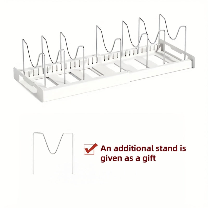 Pots And Pans Organizer, Adjustable Bakeware Organizer Pot Lid Holder Rack, Expandable Kitchen Organizer Rack Holder With Dividers - Under Cabinet Storage For Pots, Pans, Lids, Bakeware (White)