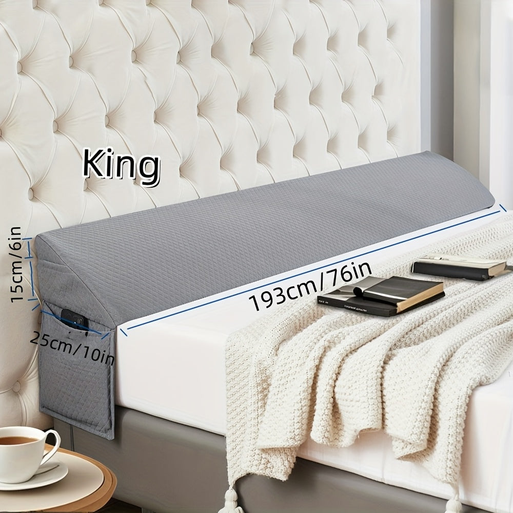 Bed Gap Filler Pillow with Side Pocket, Triangular Headboard Mattress Wedge for Bedroom Backrest Support in Twin, Full, Queen and King Sizes