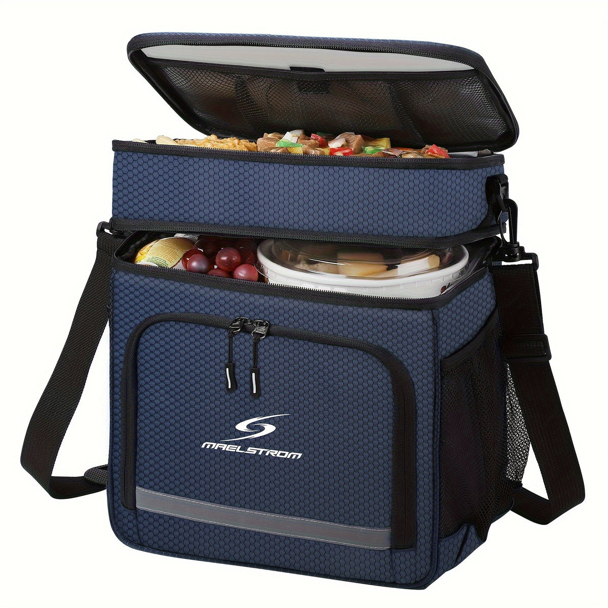 Multi Compartment Insulated Lunch Bag, Double or Three Layer Cooler Tote with Front Pocket and Side Mesh Pockets for Work Meals, Picnics and Travel