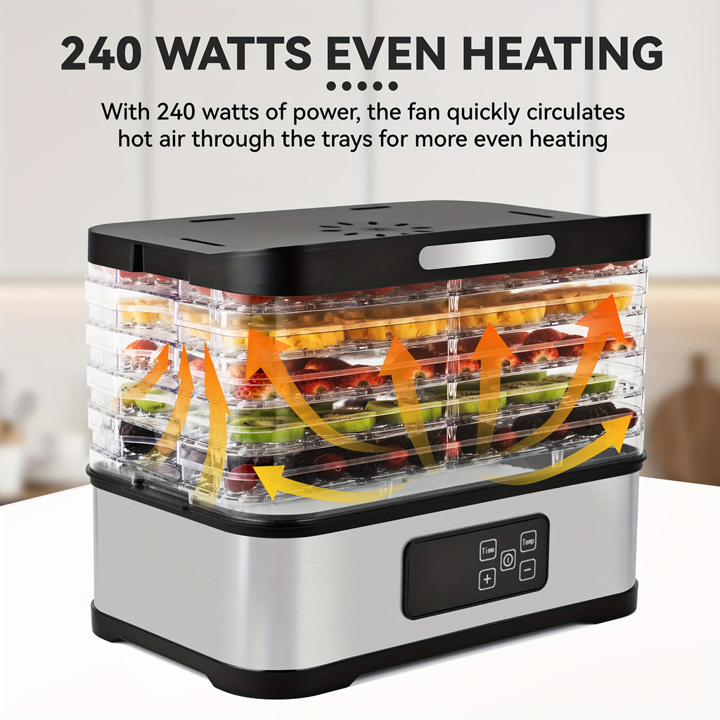 5-Tray Food Dehydrator Machine with Digital Thermostat & Timer, Stainless Suitable for Jerky, Fruits, Herbs, Veggies, Yogurt, Pet Treats - Trays, Energy-Saving, Ultra-Quiet Operation for Home Kitchen, RV, Camping, Gifts