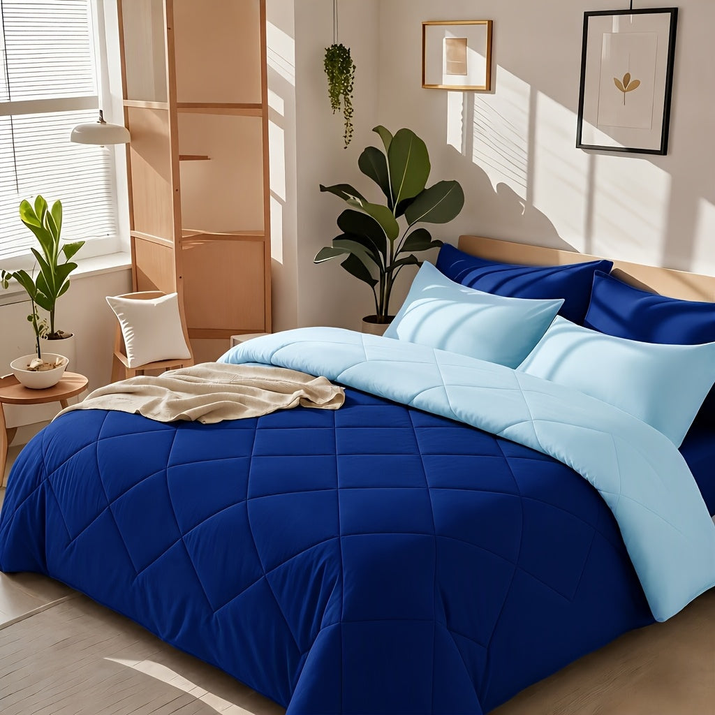 2/3pcs Solid Color Rhombus Grid Queen/King Size Bedding Set Soft, Comfortable, Fluffy Microfiber Filling Lightweight Breathable Fabric Easy Care All Season Use Includes Comforter Pillowcases Luxury Quality