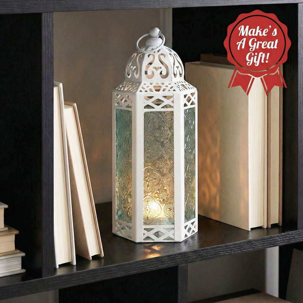 Decorative Moroccan Candle Lantern Holder, Medium, 10.5" Tall