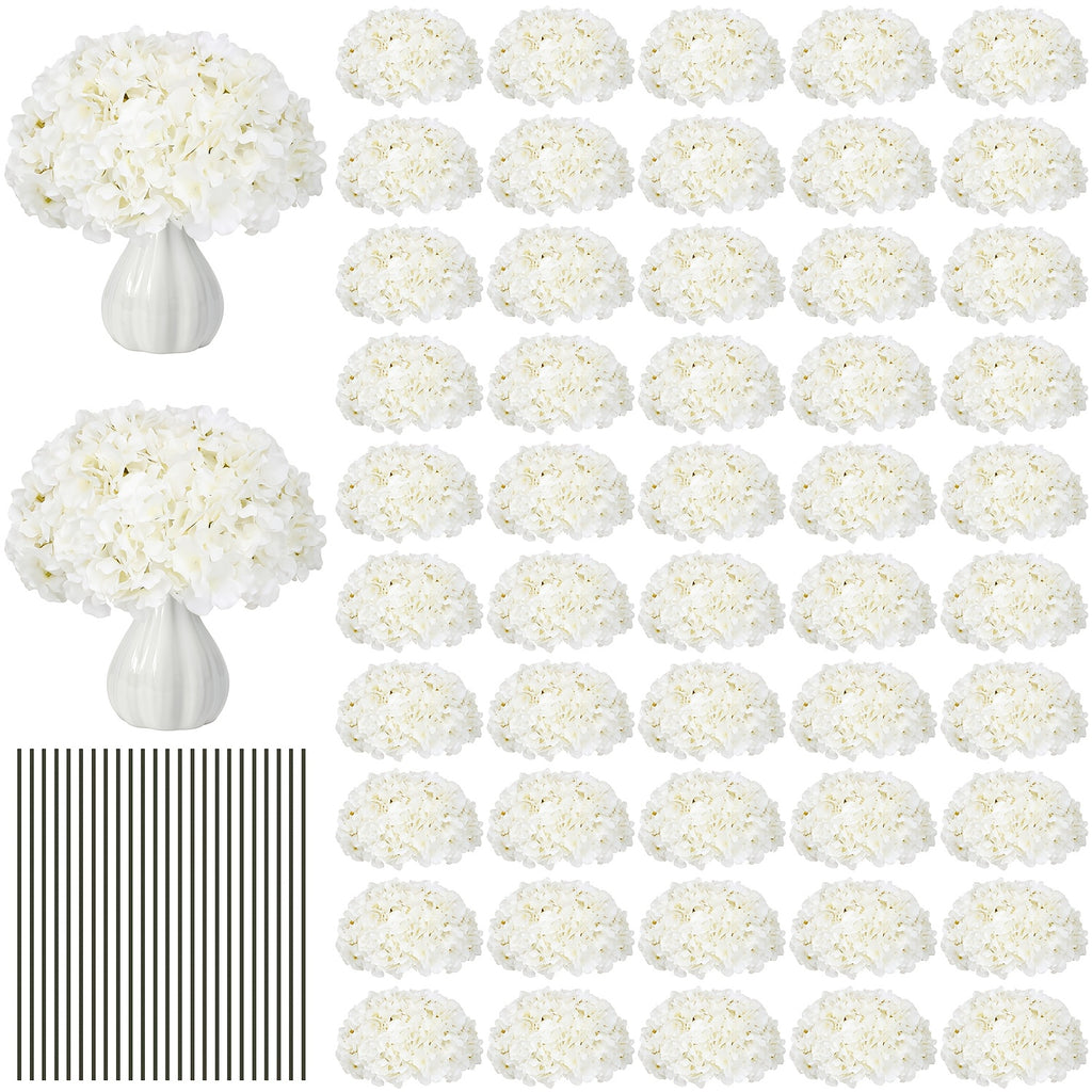 Set of 24 Synthetic Hydrangea Blooms with Stems, Ideal for Wedding Decorations, Home Parties, Baby Showers, And Store Displays. These Floral Arrangements Are Long-Lasting And Can Be Reused, Available in White, Orange, Blue, Dreamy Purple, Champagne
