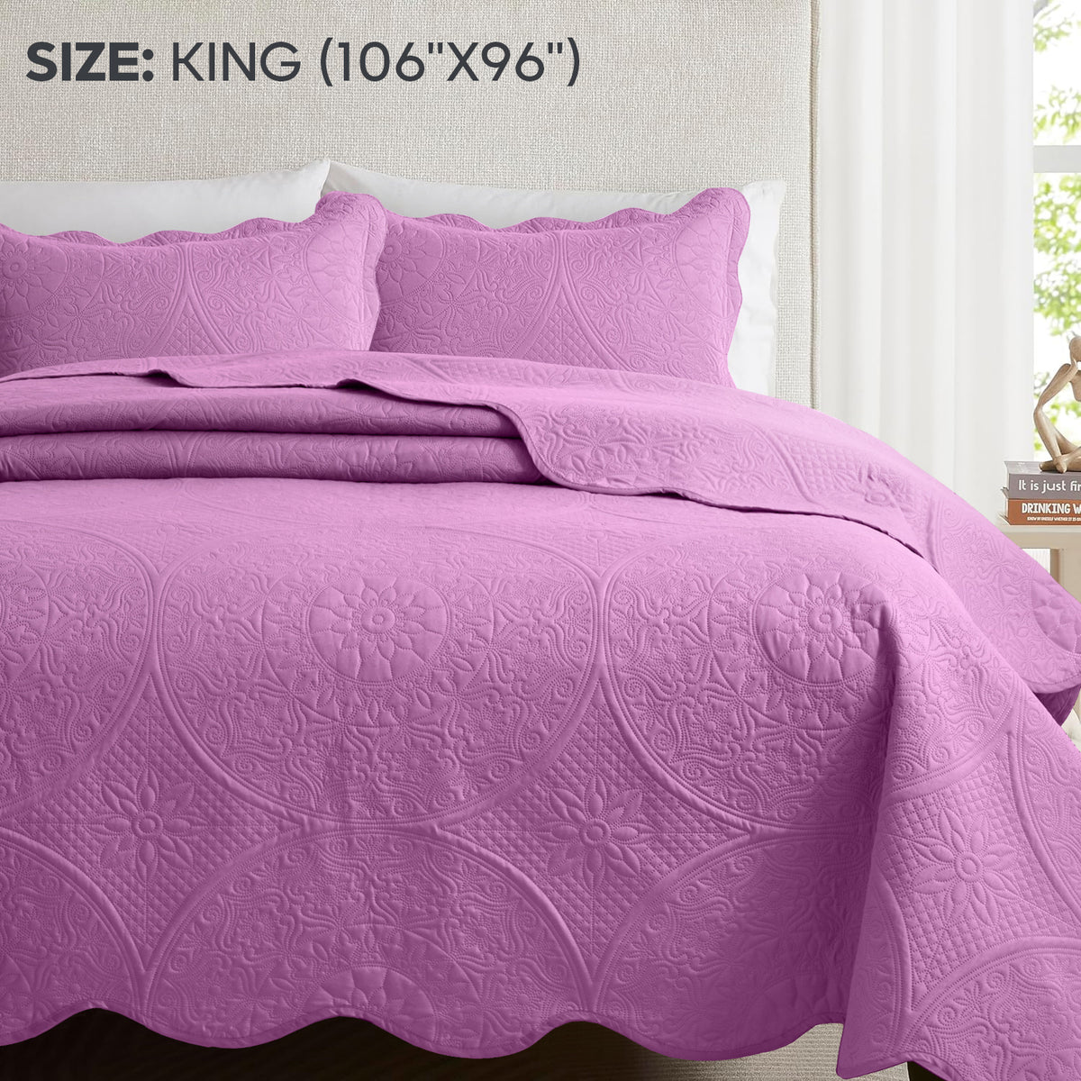 3pcs Luxury Quilted Bedspread Set – Oversize Quilt Coverlet Soft & Cozy Floral Bedspread with Pillow Shams, Breathable Lightweight for Bedroom & Guest Room Decor
