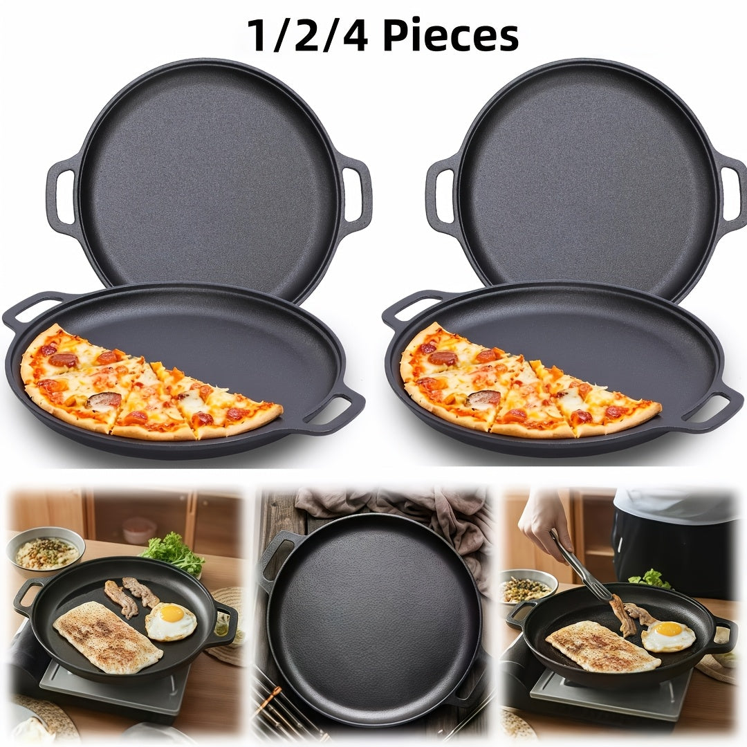 1/2/4pcs Pre-Seasoned Cast Iron Skillet with Dual Loop Handles - Multi-Function Non-Stick Griddle Pan for Pizza, BBQ, Pancakes | Oven, Stovetop, Grill & Campfire Safe | Even-Heating Durable Kitchen Gadget for Home & Outdoor Cooking