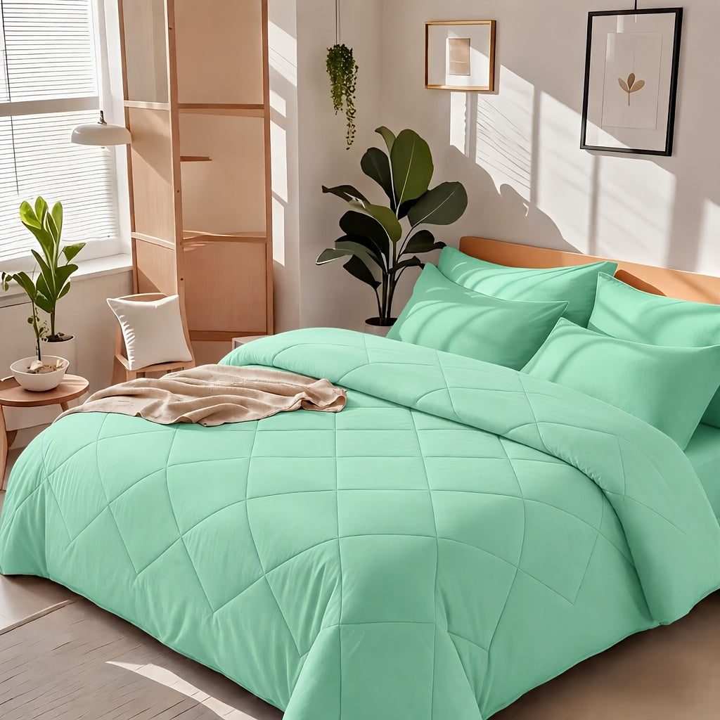 2/3pcs Solid Color Rhombus Grid Queen/King Size Bedding Set Soft, Comfortable, Fluffy Microfiber Filling Lightweight Breathable Fabric Easy Care All Season Use Includes Comforter Pillowcases Luxury Quality