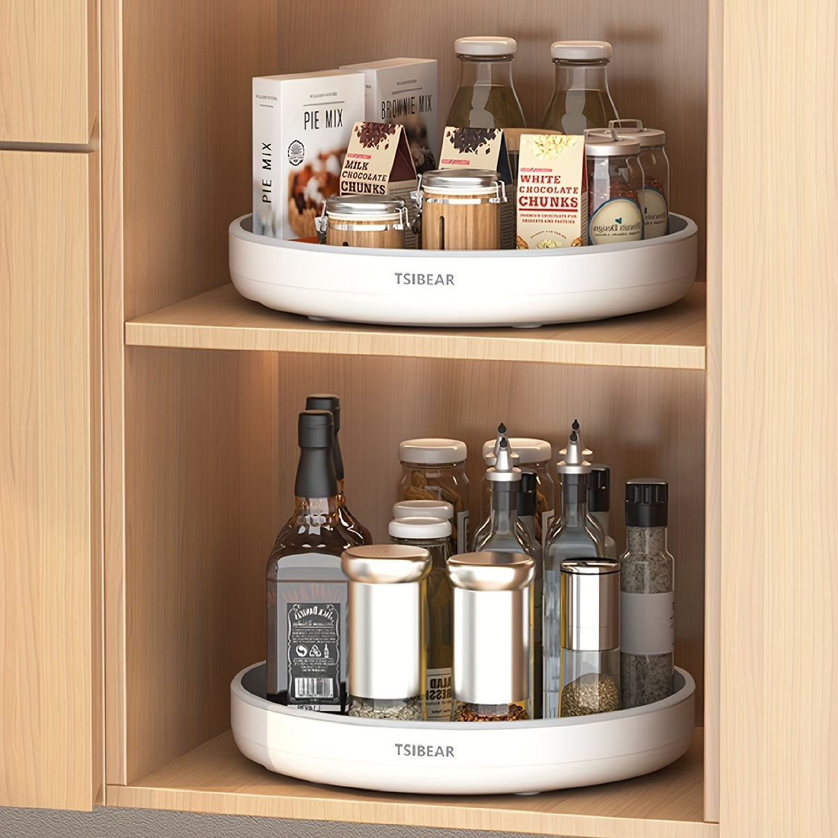 360° Rotating Lazy Susan Turntable Organizer – Non-Slip Spice Rack for Kitchen Cabinet, Countertop & Dining Table – Single-Layer Tray for Jars And Condiments